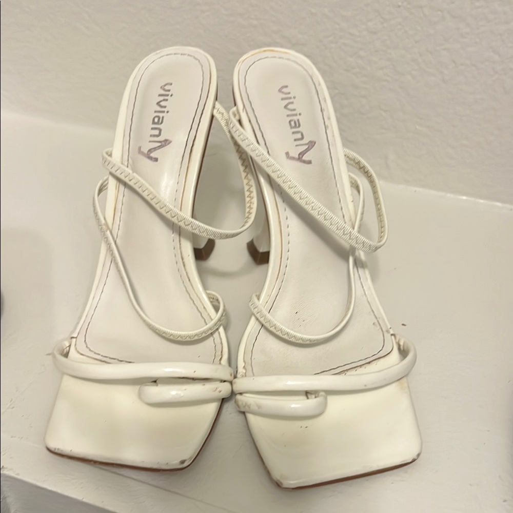 Vivianly Women's White Strappy Heels